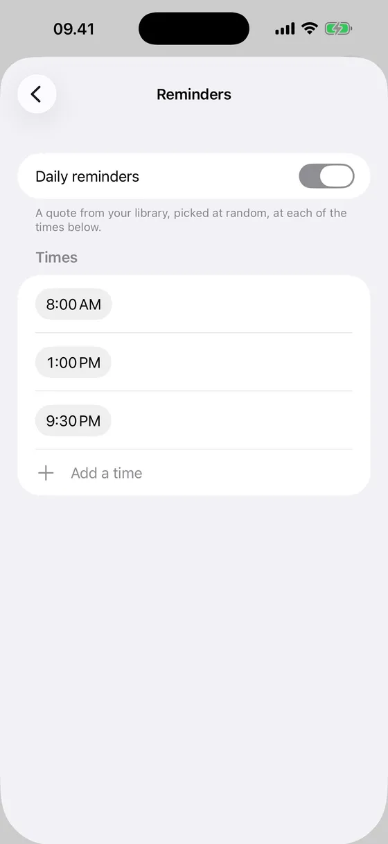 Daily reminders set for 8:00, 13:00 and 21:30