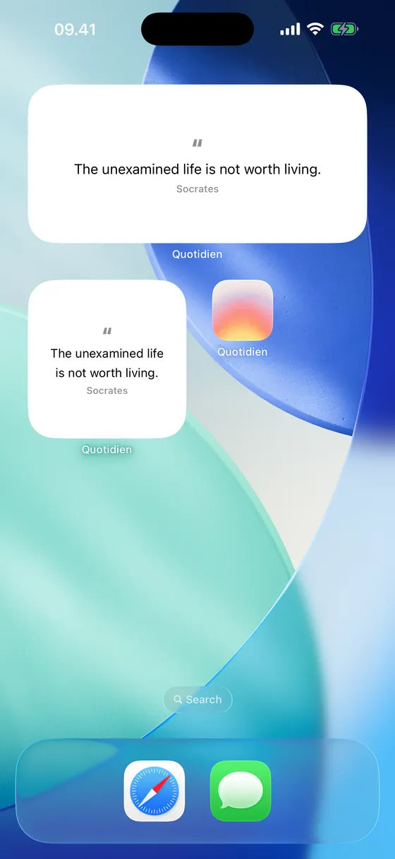 Home Screen widgets in two sizes showing the day’s quote